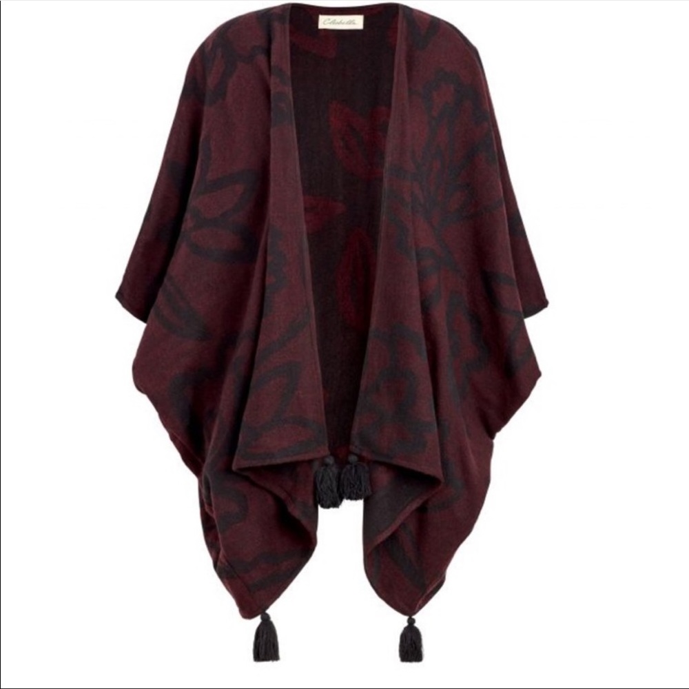 Cleobella Burgundy Print Tasseled Sevigny Cape